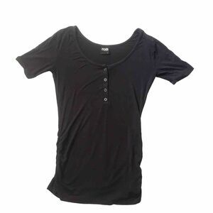 NOM Maternity Shirt Sz XS Purple Henley Button Front Short Sleeve Stretch Scoop